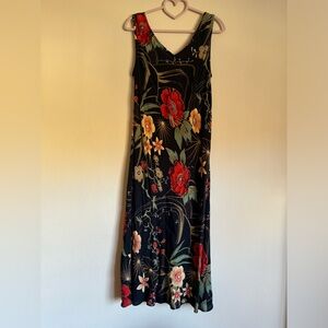 Vintage Dressing Clio Black and Red Floral Maxi  Dress 100%Rayon